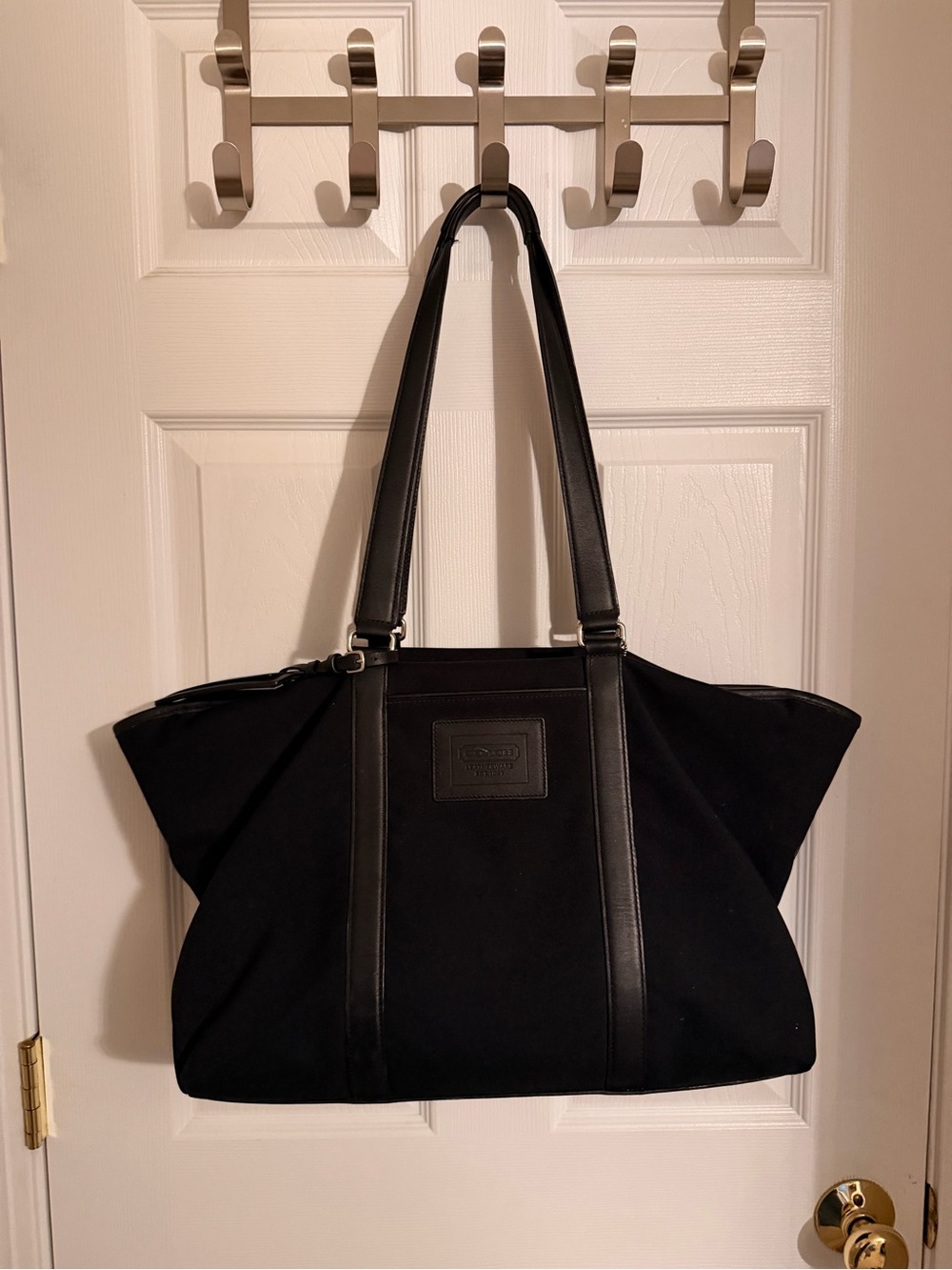 Vintage Coach Black Canvas Tote with Black Leather Trim